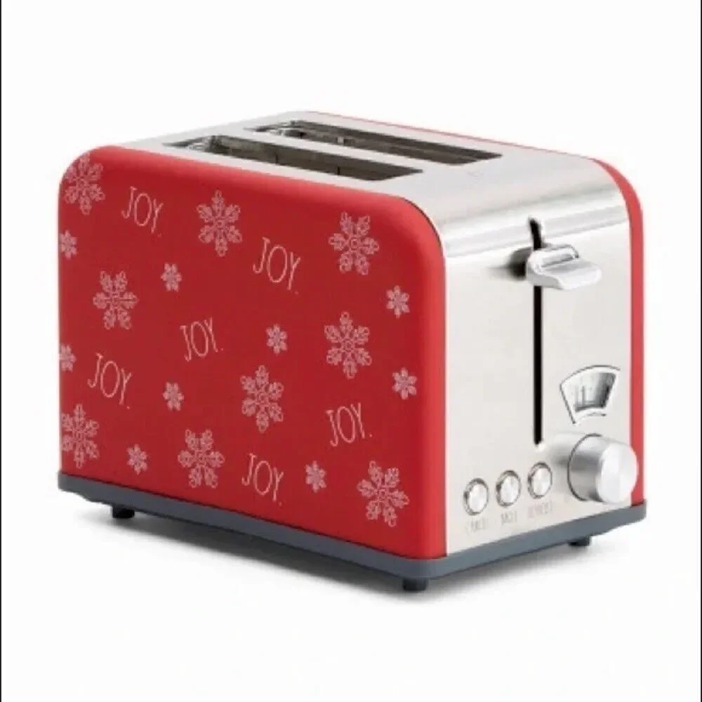 NWT New in Box Rae Dunn Joy Red Silver White 2 Slice Snowflake Toaster Christmas